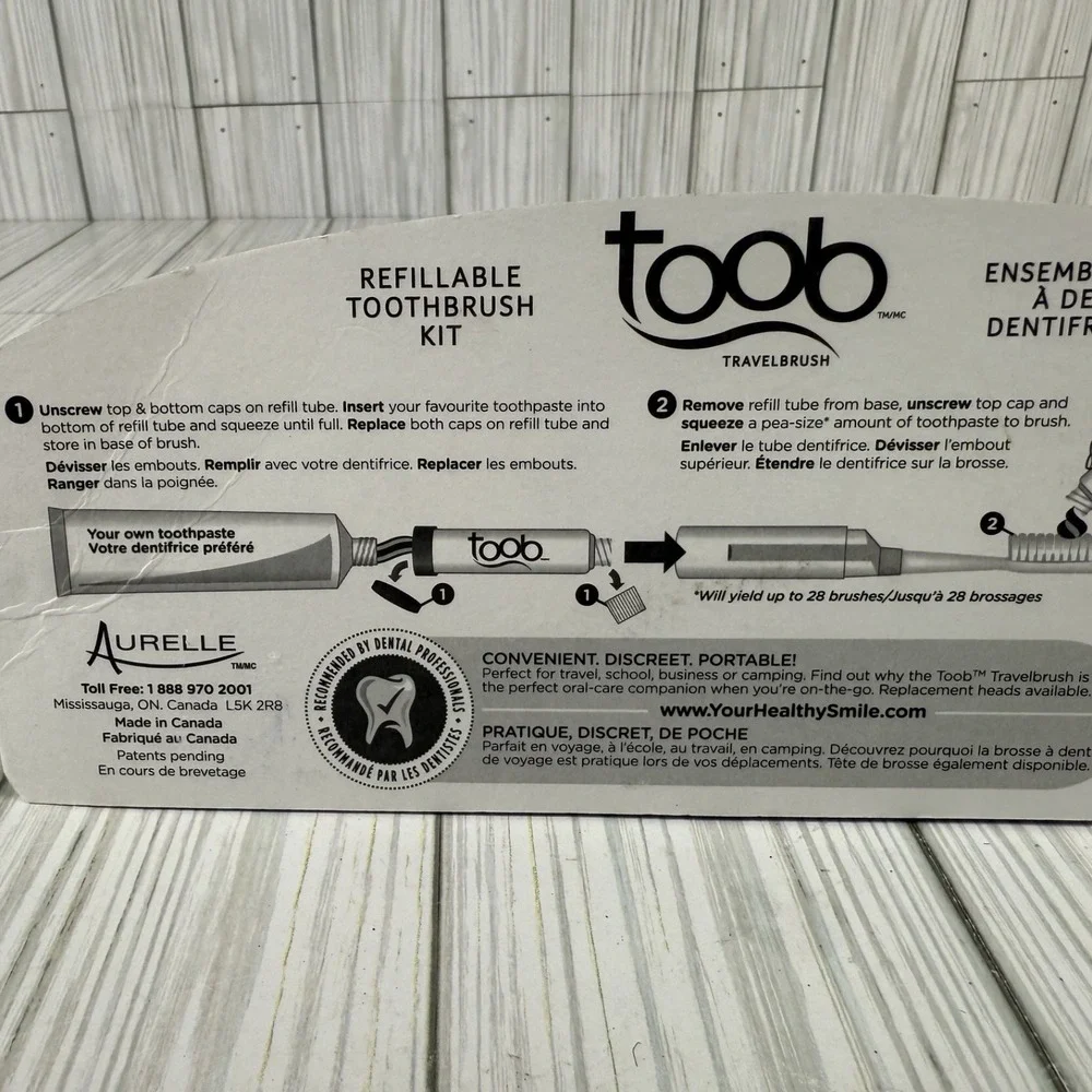 Aurelle Toob Refillable Soft Toothbrush Kit ‎ Blue Travel Sealed Package